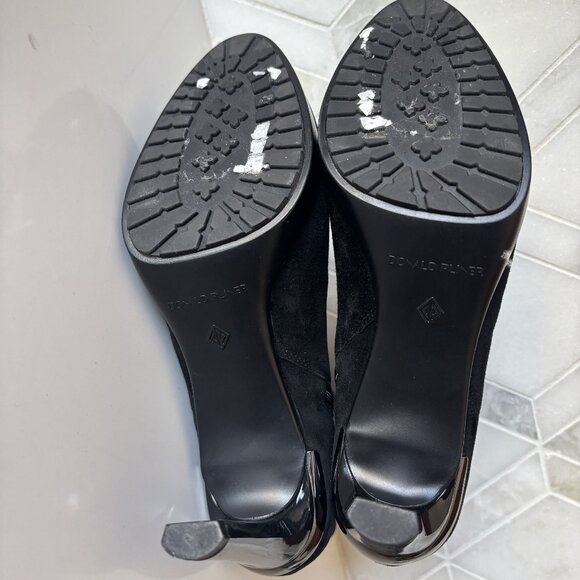 Donald Pilner Size 7.5M Black Suede Oval Heel Platform Ankle Boot Italia Bootie - Picture 9 of 11